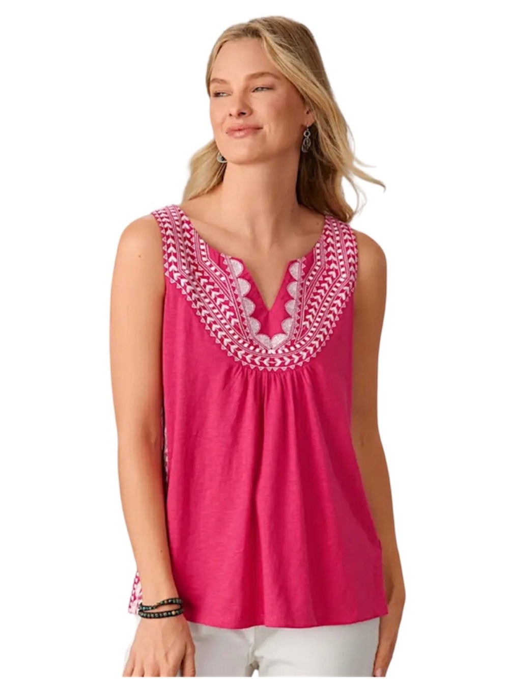 SUNDANCE Misaki Cotton Embroidered Tank in Pink - Size Medium